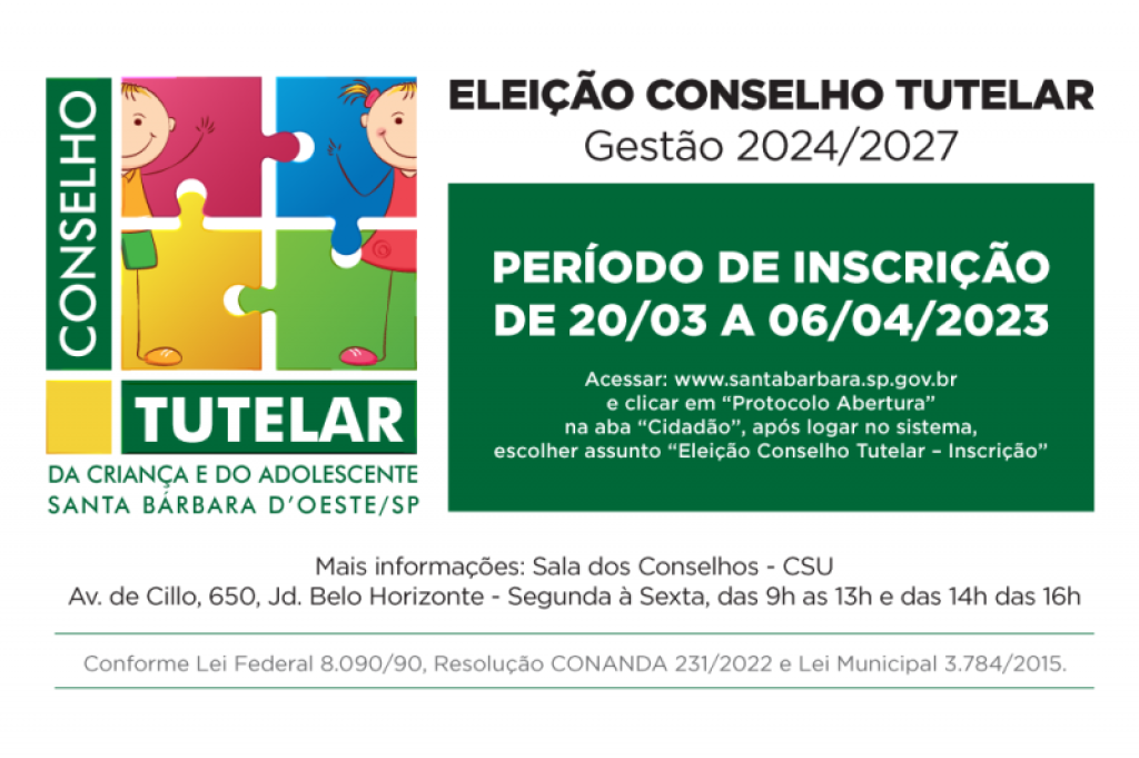 Cidades - Abertas inscrições para o Conselho Tutelar de Santa Bárbara 2024/2027