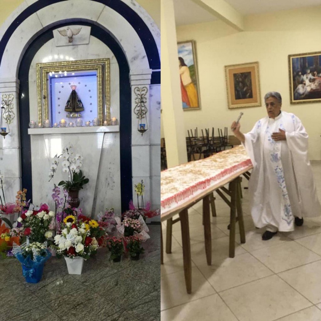 Foto Do Dia - Padre Zezinho abençoa bolo de N. Sra. Aparecida