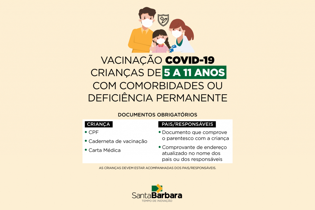 Cidades - Santa Bárbara inicia vacinação de crianças de 5 a 11 anos com comorbidades e deficiência nesta terça